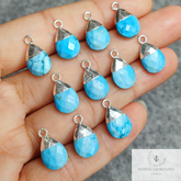 Turquoise Electroplated Pendant Connectors, Handmade Faceted Charm, Turquoise Charm Connector, Gold/Silver Plated Connector, Gift For Her